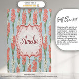 Painterly Red and White Floral Blooms on Teal Background Seamless  Personalised Custom Name Super Soft Fleece Blanket Bed Sofa Throw