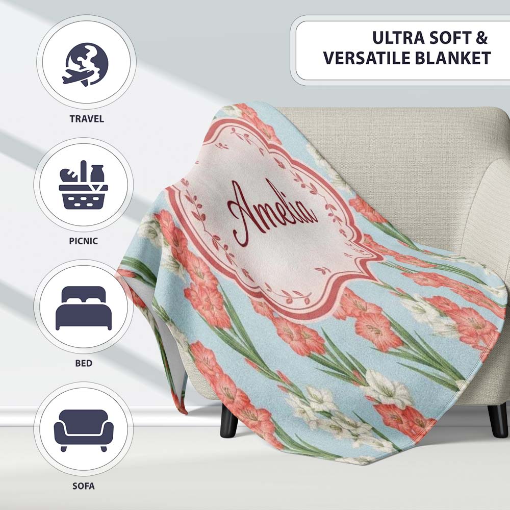 Painterly Red and White Floral Blooms on Teal Background Seamless  Personalised Custom Name Super Soft Fleece Blanket Bed Sofa Throw
