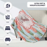 Painterly Red and White Floral Blooms on Teal Background Seamless  Personalised Custom Name Super Soft Fleece Blanket Bed Sofa Throw