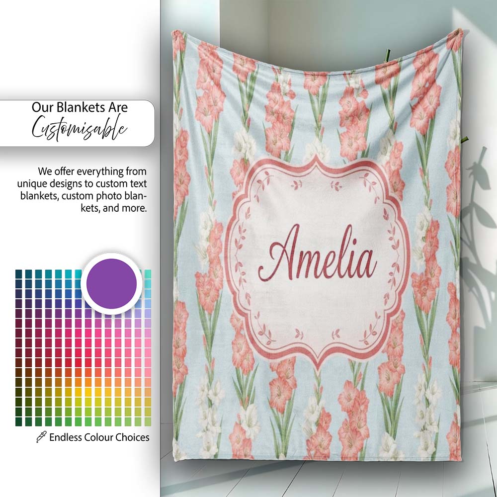 Painterly Red and White Floral Blooms on Teal Background Seamless  Personalised Custom Name Super Soft Fleece Blanket Bed Sofa Throw