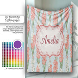 Painterly Red and White Floral Blooms on Teal Background Seamless  Personalised Custom Name Super Soft Fleece Blanket Bed Sofa Throw