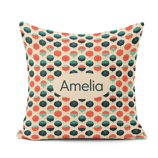 Custom Name Geometric Umbrella Pattern in and Teal Seamless Name Square Filled Cushion Throw Pillow Sofa Bed Home Decor Zip Washable UK Made