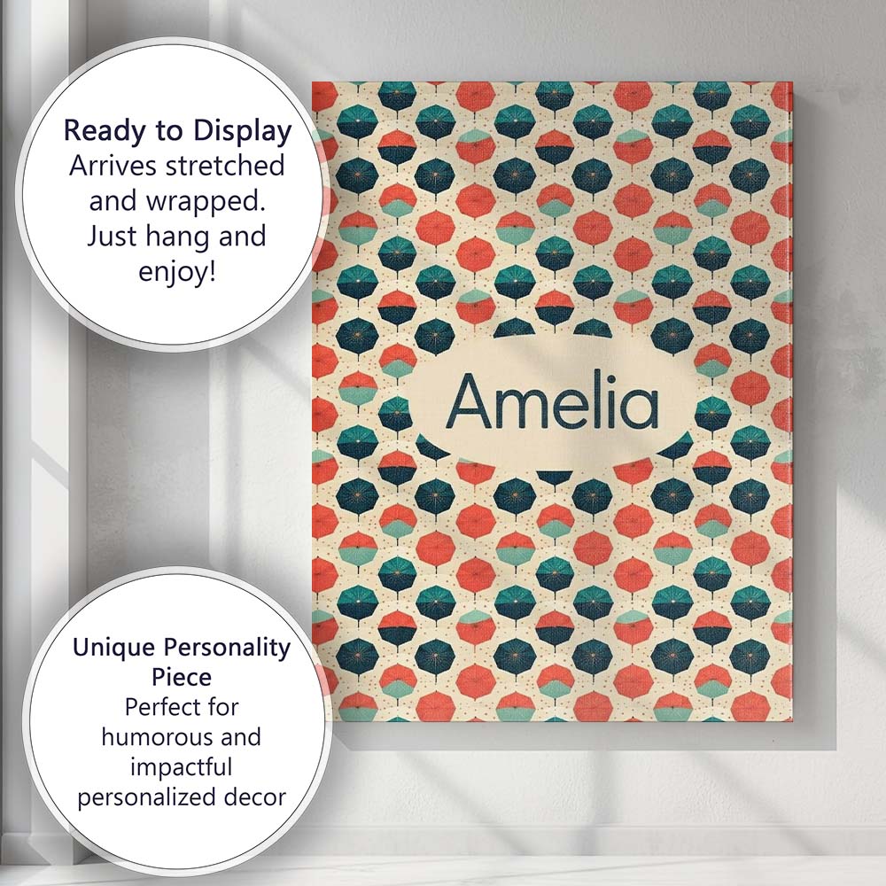 Personalised Name Geometric Umbrella Custom Premium Decorative Design Modern Room Accent Canvas Wall Art Print Decor Picture Ready to Hang