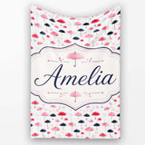 Cute Pink and Black Umbrellas on Polka Dot Background Seamless  Personalised Custom Name Super Soft Fleece Blanket Bed Sofa Throw