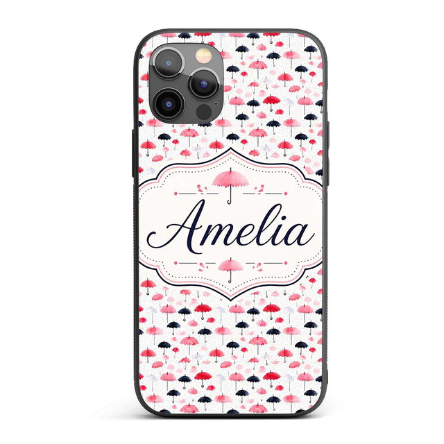 Cute Pink and Black Umbrellas on Printed Design Custom Name Protective Phone Case Mobile Cover Durable Everyday Smartphone Shock Resistant
