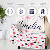 Cute Pink and Black Umbrellas on Polka Dot Background Seamless  Personalised Custom Name Super Soft Fleece Blanket Bed Sofa Throw