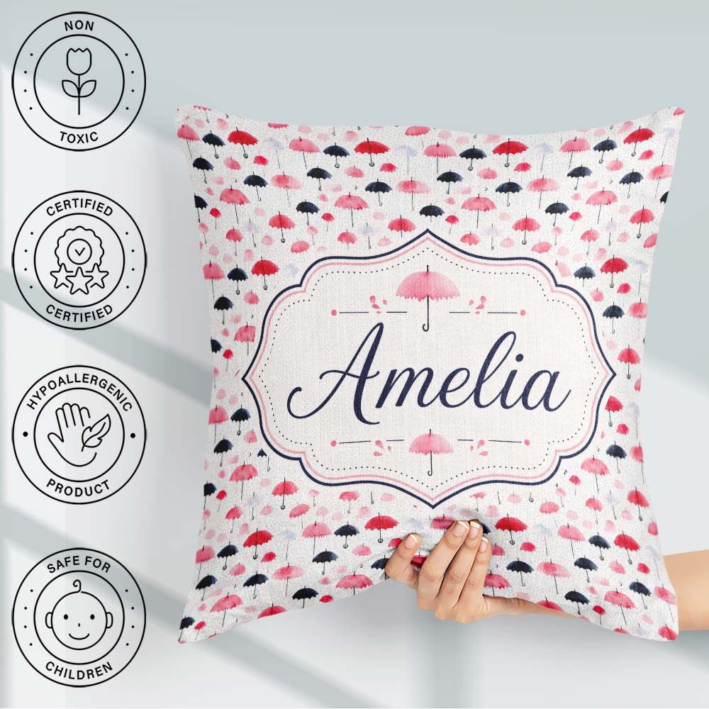 Custom Name Cute Pink and Black on Polka Dot Background Seamless Square Filled Cushion Throw Pillow Sofa Bed Home Decor Zip Washable UK Made
