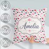 Custom Name Cute Pink and Black on Polka Dot Background Seamless Square Filled Cushion Throw Pillow Sofa Bed Home Decor Zip Washable UK Made