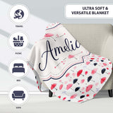 Cute Pink and Black Umbrellas on Polka Dot Background Seamless  Personalised Custom Name Super Soft Fleece Blanket Bed Sofa Throw