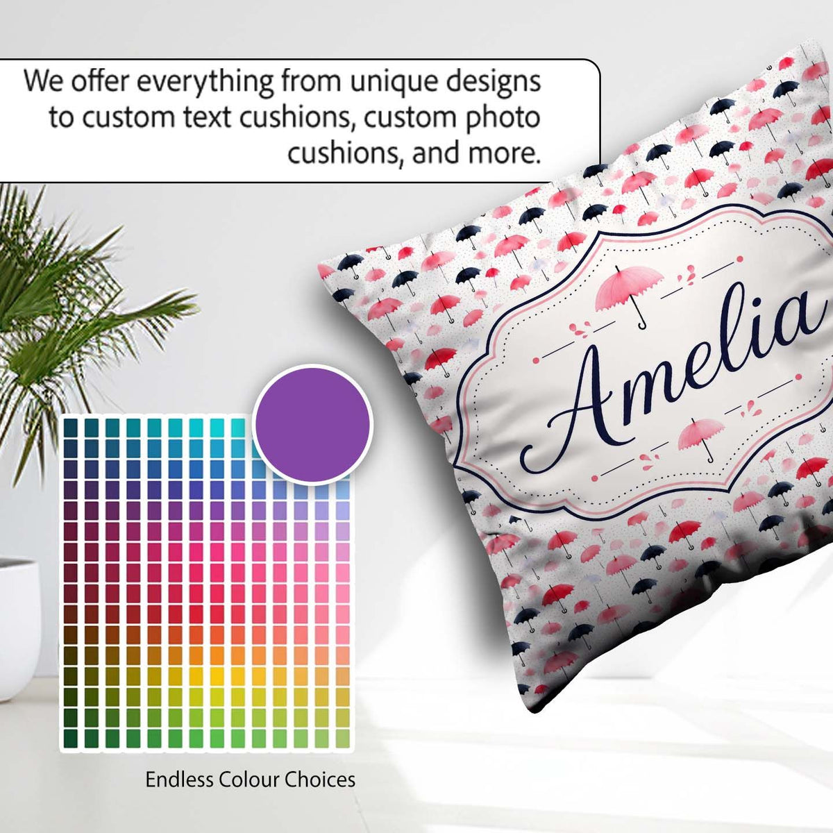 Custom Name Cute Pink and Black on Polka Dot Background Seamless Square Filled Cushion Throw Pillow Sofa Bed Home Decor Zip Washable UK Made