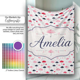Cute Pink and Black Umbrellas on Polka Dot Background Seamless  Personalised Custom Name Super Soft Fleece Blanket Bed Sofa Throw