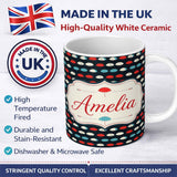 Personalized Custom Name Umbrella Rows on Dark Polka Dot Background Seamless Pattern Name 11oz Ceramic Coffee Tea Mug White Large Handle