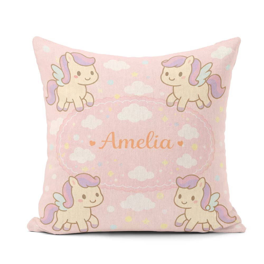 Custom Name Cute Pegasus Unicorn Cartoon Animal Pattern Decor Square Filled Cushion Throw Pillow Sofa Bed Home Decor Zip Washable UK Made