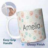 Personalized Custom Name Soft Pastel Umbrellas with Vintage Speckled Background Seamless 11oz Ceramic Coffee Tea Mug White Large Handle