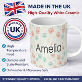 Personalized Custom Name Soft Pastel Umbrellas with Vintage Speckled Background Seamless 11oz Ceramic Coffee Tea Mug White Large Handle