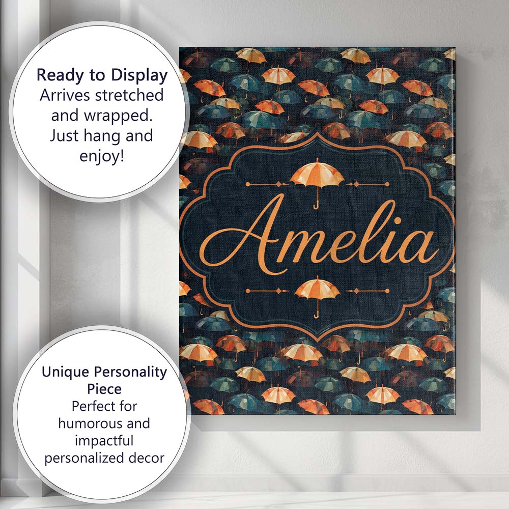 Personalised Name Moody Dark Umbrella Crowd Custom  Bespoke Interior Contemporary Canvas Wall Art Print Decor Picture Ready to Hang