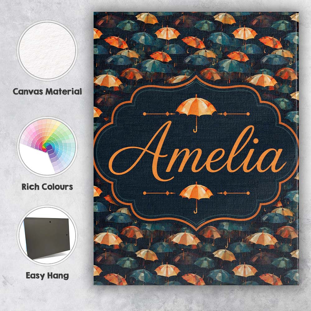 Personalised Name Moody Dark Umbrella Crowd Custom  Bespoke Interior Contemporary Canvas Wall Art Print Decor Picture Ready to Hang