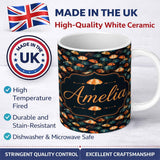 Personalized Custom Name Moody Dark Umbrella Crowd in Rainy Night Seamless Pattern Custom 11oz Ceramic Coffee Tea Mug White Large Handle