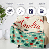 Umbrella Pattern on Teal Background with Polka Dots Seamless Name  Personalised Custom Name Super Soft Fleece Blanket Bed Sofa Throw