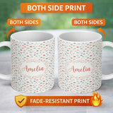 Personalized Custom Name Delicate Pastel Mini Umbrellas on Light Background Seamless Pattern 11oz Ceramic Coffee Tea Mug White Large Handle