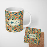 Personalized Custom Name Painterly Umbrella Scene with Soft Blended Colors Seamless Pattern 11oz Ceramic Coffee Tea Mug White Large Handle