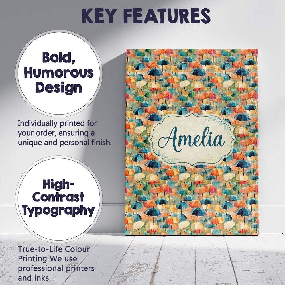 Personalised Name Painterly Umbrella Scene Custom  Unique Gift Idea Elegant Feature Canvas Wall Art Print Decor Picture Ready to Hang