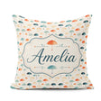 Custom Name Minimal Umbrella Pattern in Soft Neutral Teal Shades Square Filled Cushion Throw Pillow Sofa Bed Home Decor Zip Washable UK Made