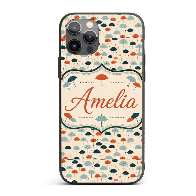 Small Umbrellas in Teal and Orange Printed Design Custom Name Protective Phone Case Mobile Cover Durable Everyday Smartphone Shock Resistant