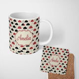 Personalized Custom Name Bold Black and Red Umbrellas with Cloud Background Seamless Pattern 11oz Ceramic Coffee Tea Mug White Large Handle