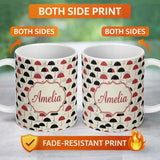 Personalized Custom Name Bold Black and Red Umbrellas with Cloud Background Seamless Pattern 11oz Ceramic Coffee Tea Mug White Large Handle