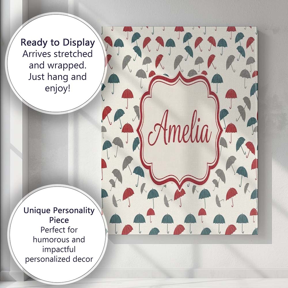 Personalised Name Soft Neutral Umbrellas Custom  Unique Gift Idea Elegant Feature Canvas Wall Art Print Decor Picture Ready to Hang