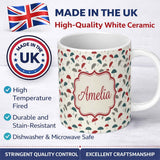Personalized Custom Name Soft Neutral Umbrellas with Subtle Rain Dots Seamless Pattern Name 11oz Ceramic Coffee Tea Mug White Large Handle