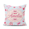 Custom Name Watercolor Cherry Bow Ribbon Blue Background Pattern Square Filled Cushion Throw Pillow Sofa Bed Home Decor Zip Washable UK Made