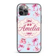 Watercolor Cherry Bow Ribbon Decorative Design Custom Name Protective Phone Case Mobile Cover Durable Everyday Smartphone Shock Resistant