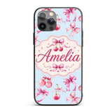 Watercolor Cherry Bow Ribbon Decorative Design Custom Name Protective Phone Case Mobile Cover Durable Everyday Smartphone Shock Resistant