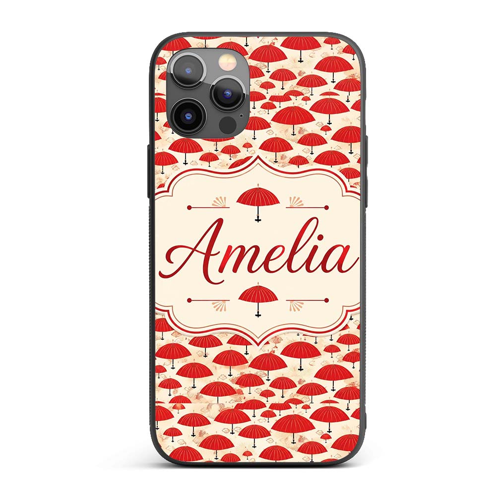 Traditional Red Asian Parasols with Decorative Custom Name Protective Phone Case Mobile Cover Durable Everyday Smartphone Shock Resistant