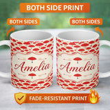 Personalized Custom Name Traditional Red Asian Parasols with Decorative Motifs Seamless 11oz Ceramic Coffee Tea Mug White Large Handle