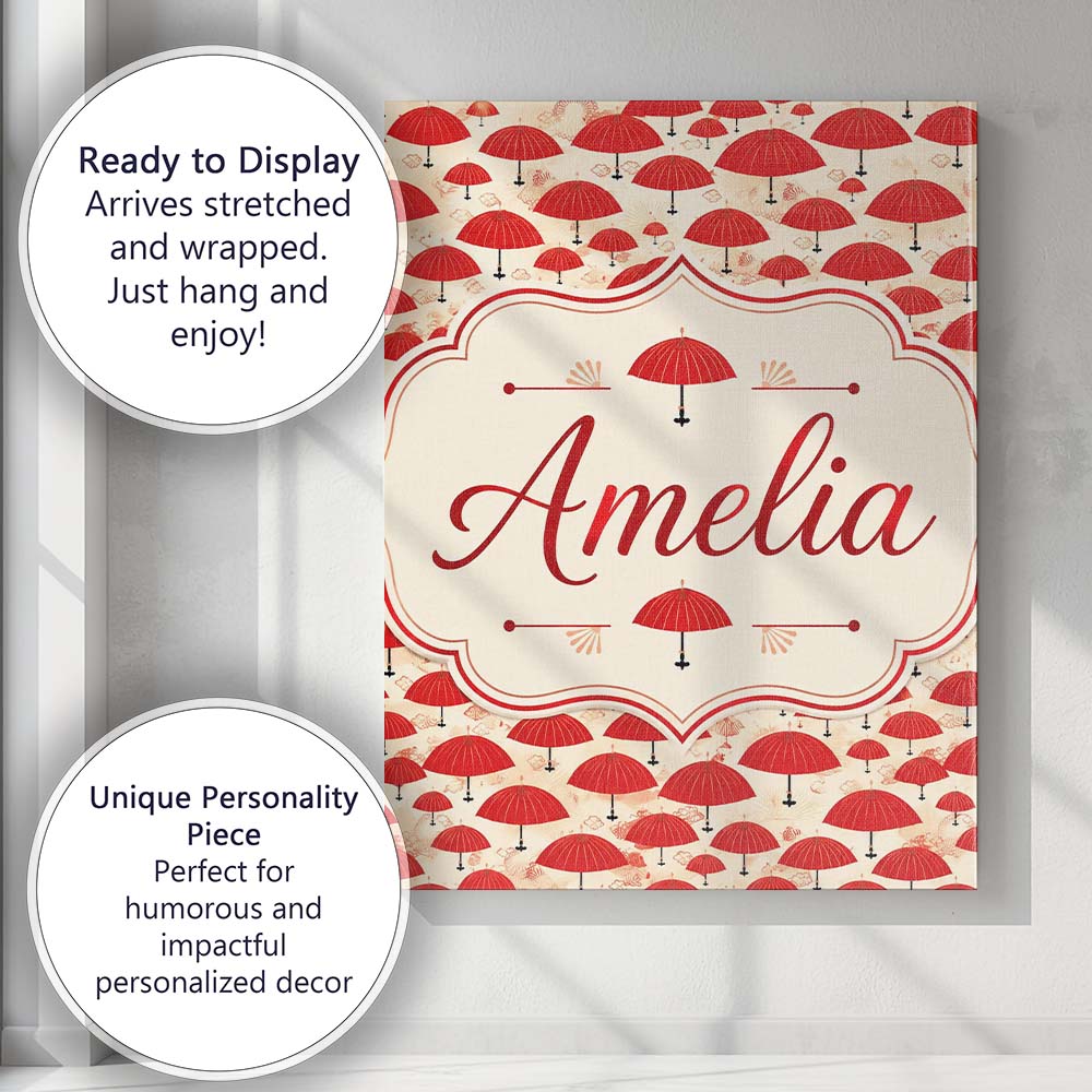 Personalised Name Traditional Red Asian Custom  Modern Room Accent Elegant Feature Canvas Wall Art Print Decor Picture Ready to Hang