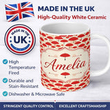 Personalized Custom Name Traditional Red Asian Parasols with Decorative Motifs Seamless 11oz Ceramic Coffee Tea Mug White Large Handle