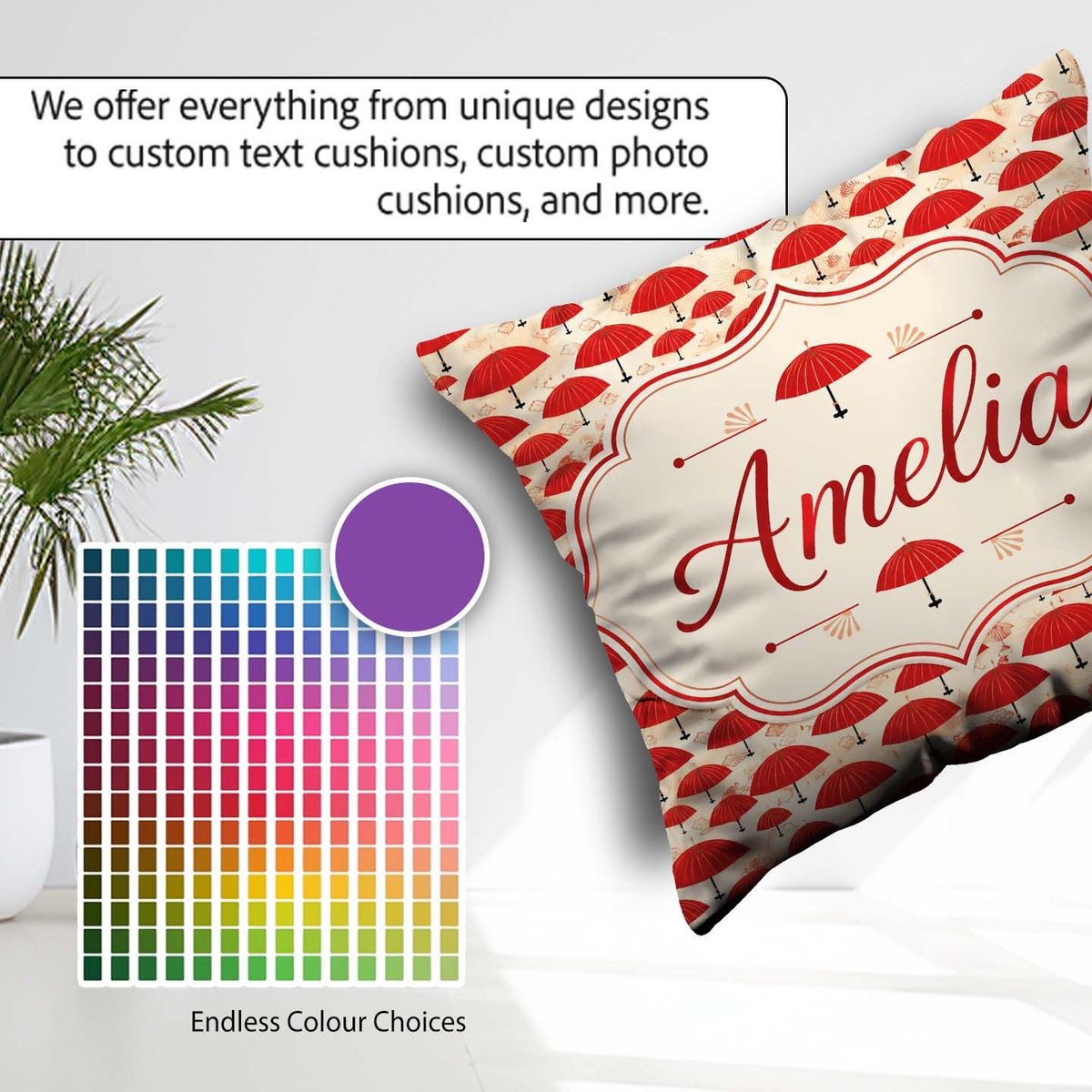Custom Name Traditional Red Asian Parasols with Motifs Seamless Square Filled Cushion Throw Pillow Sofa Bed Home Decor Zip Washable UK Made