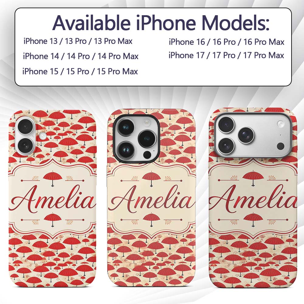Traditional Red Asian Parasols with Decorative Custom Name Protective Phone Case Mobile Cover Durable Everyday Smartphone Shock Resistant