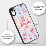 Watercolor Cherry Bow Ribbon Decorative Design Custom Name Protective Phone Case Mobile Cover Durable Everyday Smartphone Shock Resistant