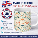 Personalized Custom Name Watercolor Style Umbrellas with Soft Pastel Splashes Seamless 11oz Ceramic Coffee Tea Mug White Large Handle