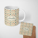 Personalized Custom Name Delicate Umbrellas with Floral Accents on Beige Seamless Pattern 11oz Ceramic Coffee Tea Mug White Large Handle