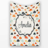 Playful Umbrellas with Raindrops and Dots Seamless Pattern Name Cute  Personalised Custom Name Super Soft Fleece Blanket Bed Sofa Throw