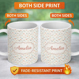 Personalized Custom Name Soft Pastel Umbrellas with Tiny Hearts Seamless Pattern Name Cute 11oz Ceramic Coffee Tea Mug White Large Handle