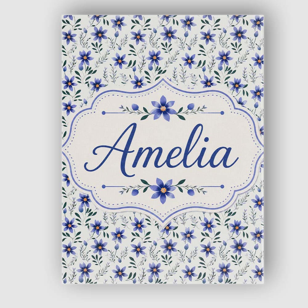 Personalised Name Elegant Blue Floral Custom Modern Room Accent Creative Decorator Style Canvas Wall Art Print Decor Picture Ready to Hang