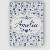 Personalised Name Elegant Blue Floral Custom Modern Room Accent Creative Decorator Style Canvas Wall Art Print Decor Picture Ready to Hang