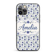 Elegant Blue Floral Leaves and Blossoms Seamless Custom Name Protective Phone Case Mobile Cover Durable Everyday Smartphone Shock Resistant