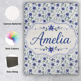 Personalised Name Elegant Blue Floral Custom Modern Room Accent Creative Decorator Style Canvas Wall Art Print Decor Picture Ready to Hang
